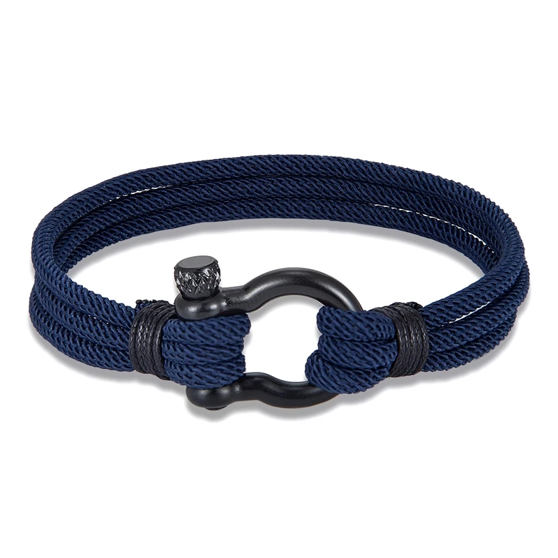 Black Stainless Steel Horseshoe Buckle Bracelet Three Strand Rope Screw Shackle Bracelet Outdoor Climbing Style - Image 5