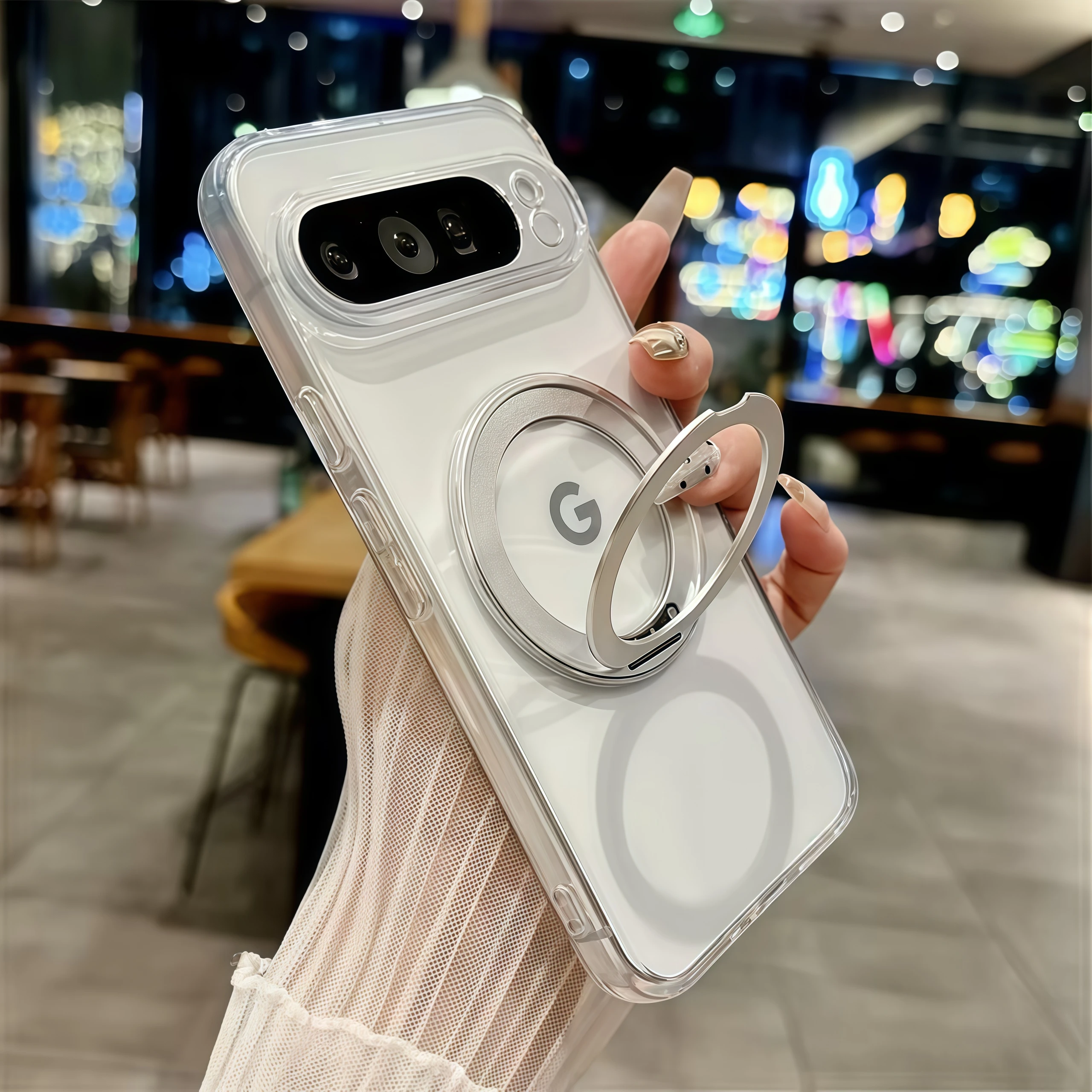 Enhanced Shockproof Matte Clear Case with 360° Rotating Stand and Magsafe Compatibility