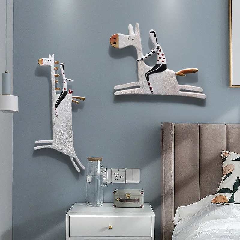 

Creative European Style Living Room, Sofa, Background Wall Decoration, Children's Bedroom, Wooden Horse and Human Wall Hanging