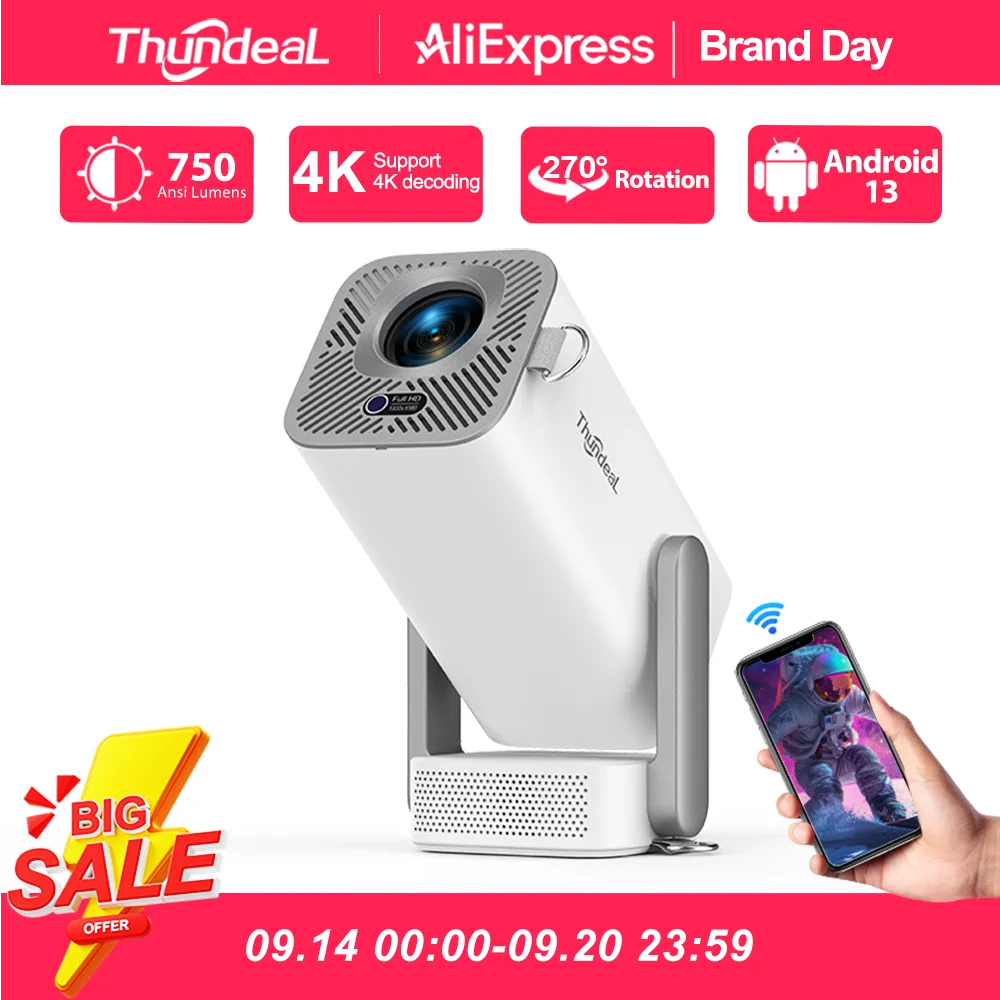 جهاز عرض ثونديلا عالي الدقة TD80 Pro بدقة 1080P و2K و4K، طراز TD80Pro وTD80W مع ترقية واي فاي وأندرويد، جهاز عرض صغير ثلاثي الأبعاد بتقنية LED للمسرح المنزلي