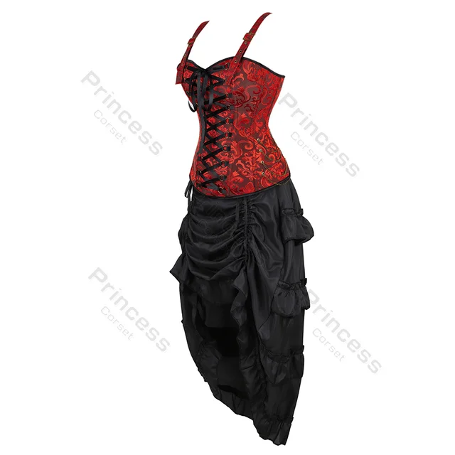 Corset Skirt 3 Piece Leather Dress Bustiers Corset Steampunk