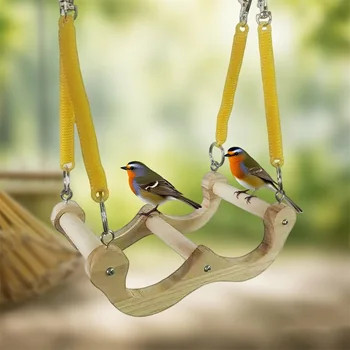 Wooden Bird Perch Swing Toy Hanging Parrot Stand with Natural Wood Texture Cage Accessories for Parakeets Budgies and Small 1