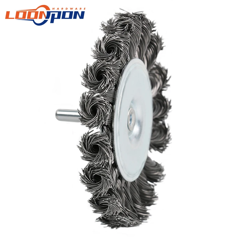 Loonpon Drahtradbürste, 6 mm Schaft, 75/100 mm gedrehte geknotete Drahtbürste, Drehwerkzeug-Zubehör zum Entfernen von Metall, Rost – Detail 6