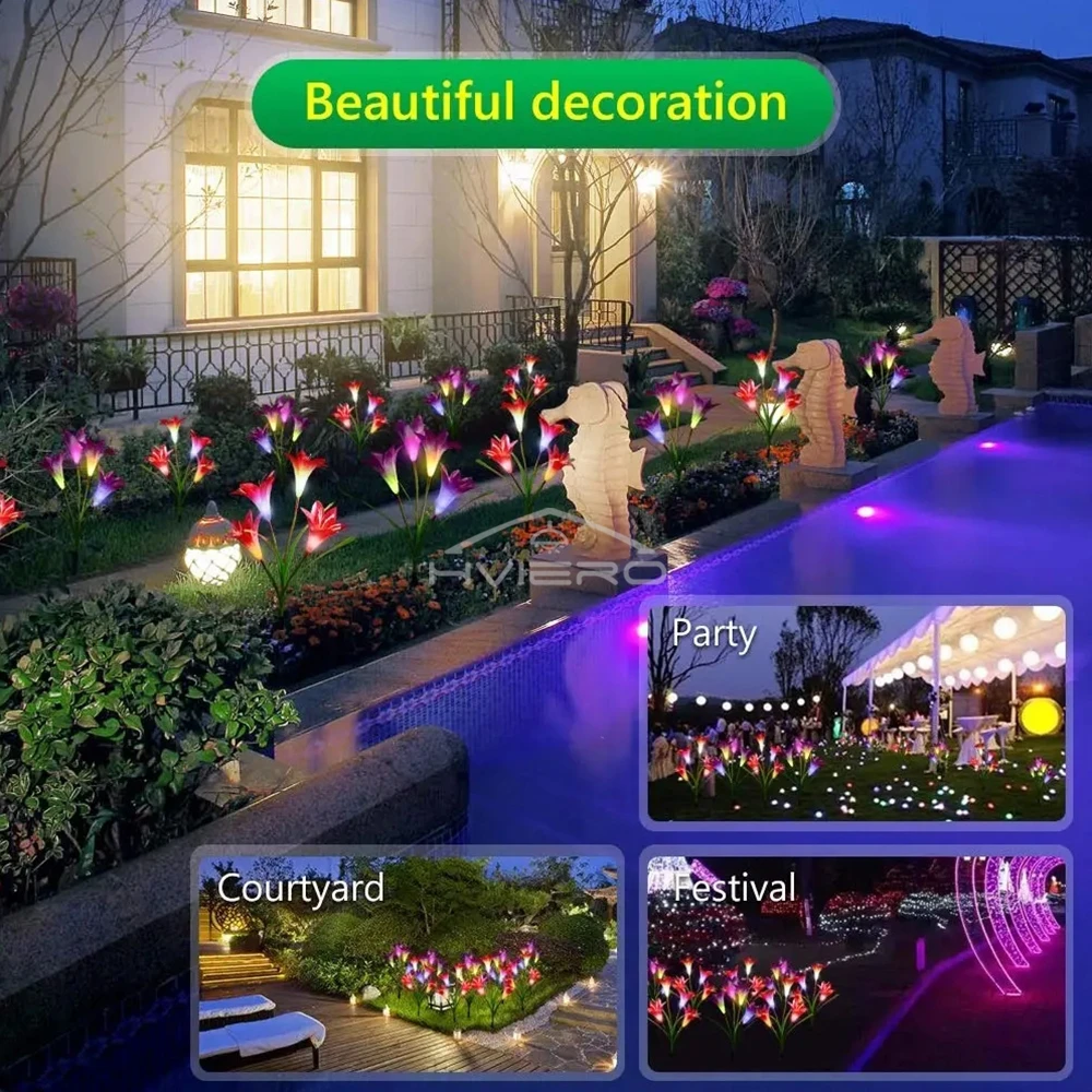 Solar LED Purple Lily Light - Waterproof Decorative Garden Flower Lamp