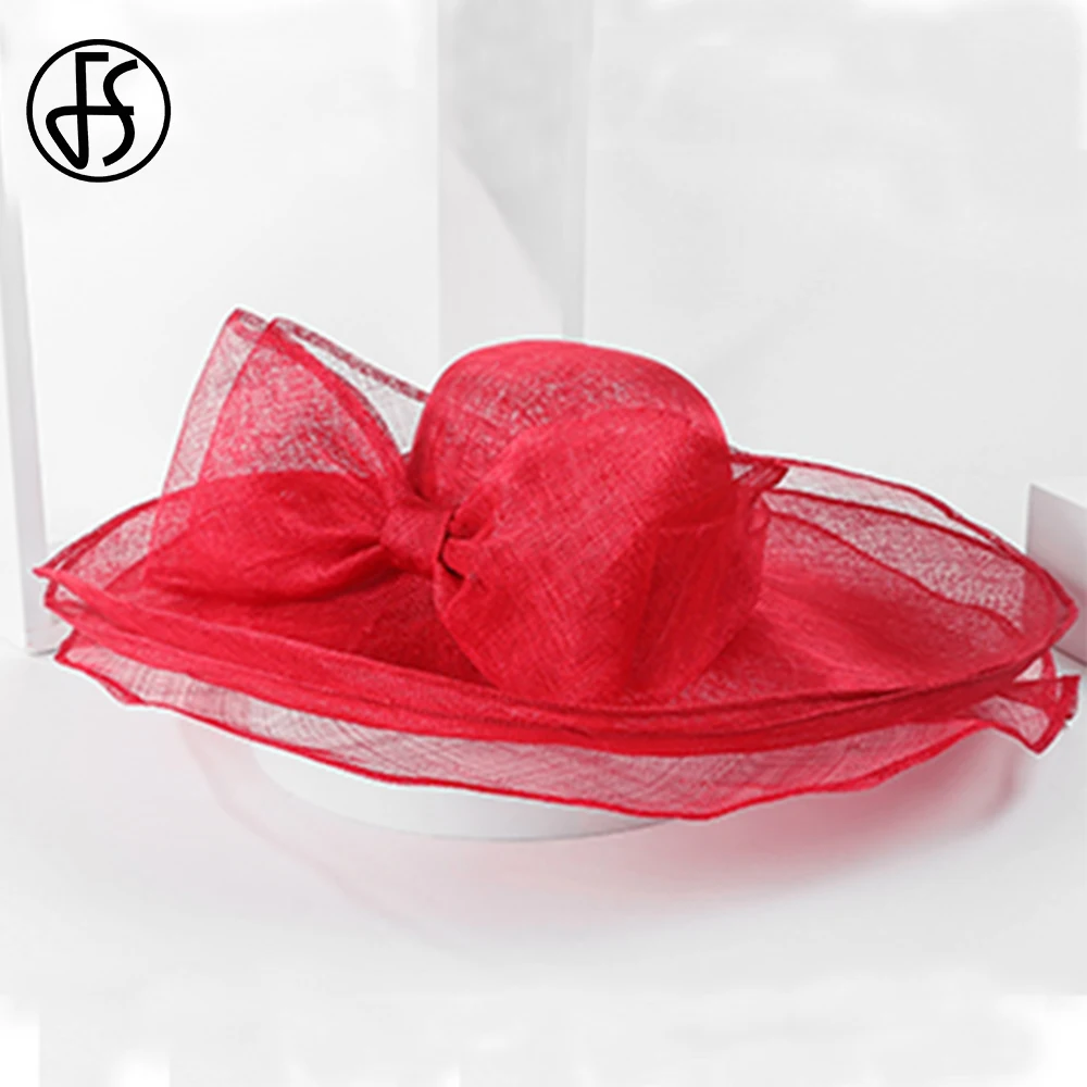 FS Red Fedoras Beige Top Hats For Women Wedding Elegant Church Kentucky Cap  Ladies British Big Wide Brim Navy Blue Millinery - AliExpress 200000297