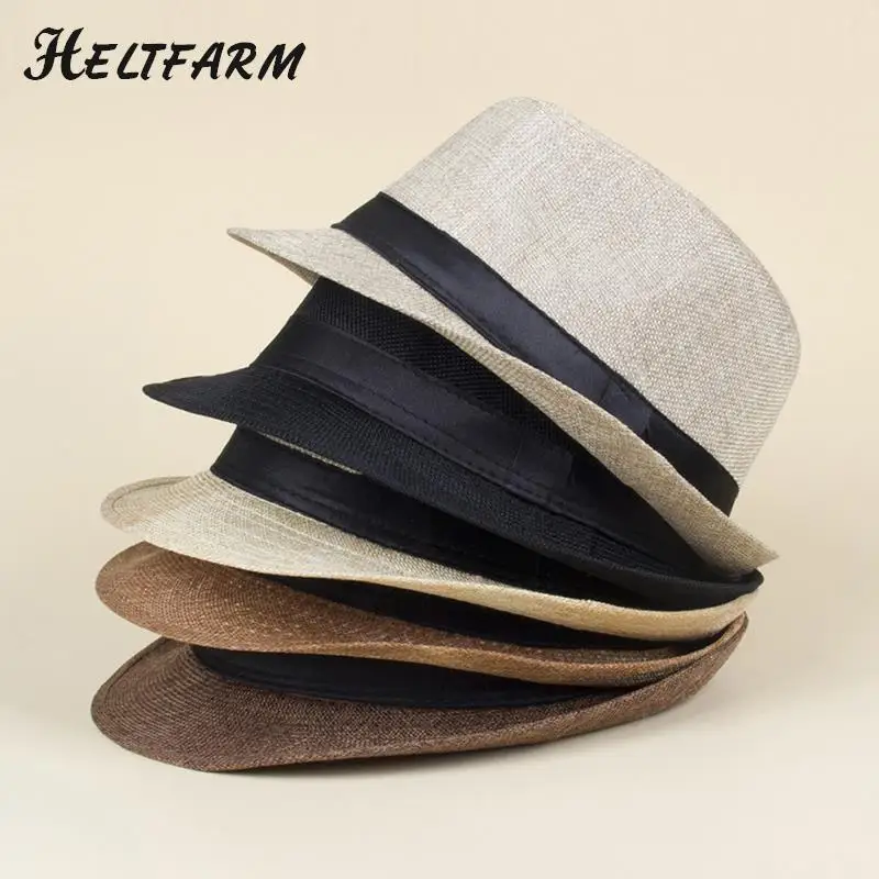 

1pcs Adult Bowler Hats Summer Sun Straw Caps Men's Top Jazz Hat Fashion Retro Men Wide Brim Hat Vintage Couple Cap Outdoor