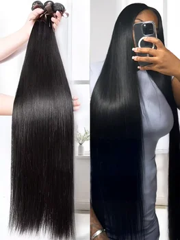 30 40 Inch Bone Straight Bundles Deal Brazilian Virgin Human Hair 3 4 Bundles Raw Hair Extensions Natural Color Remy 1
