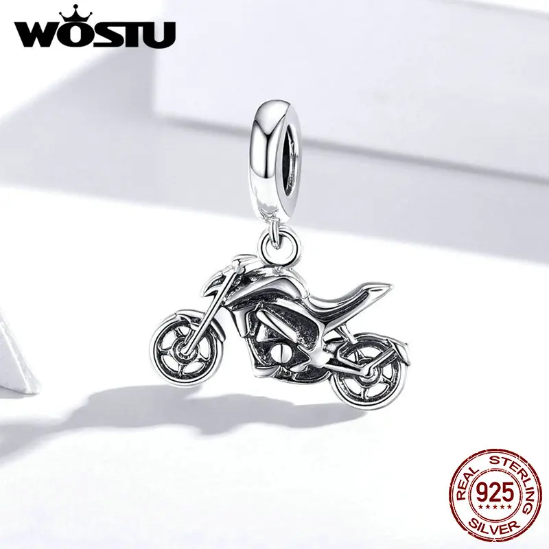WOSTU Classical Bicycle Motorcycle Charms 925 Sterling Silver Car Train Beads Fit Original Bracelet Necklace DIY Jewelry Punk 5