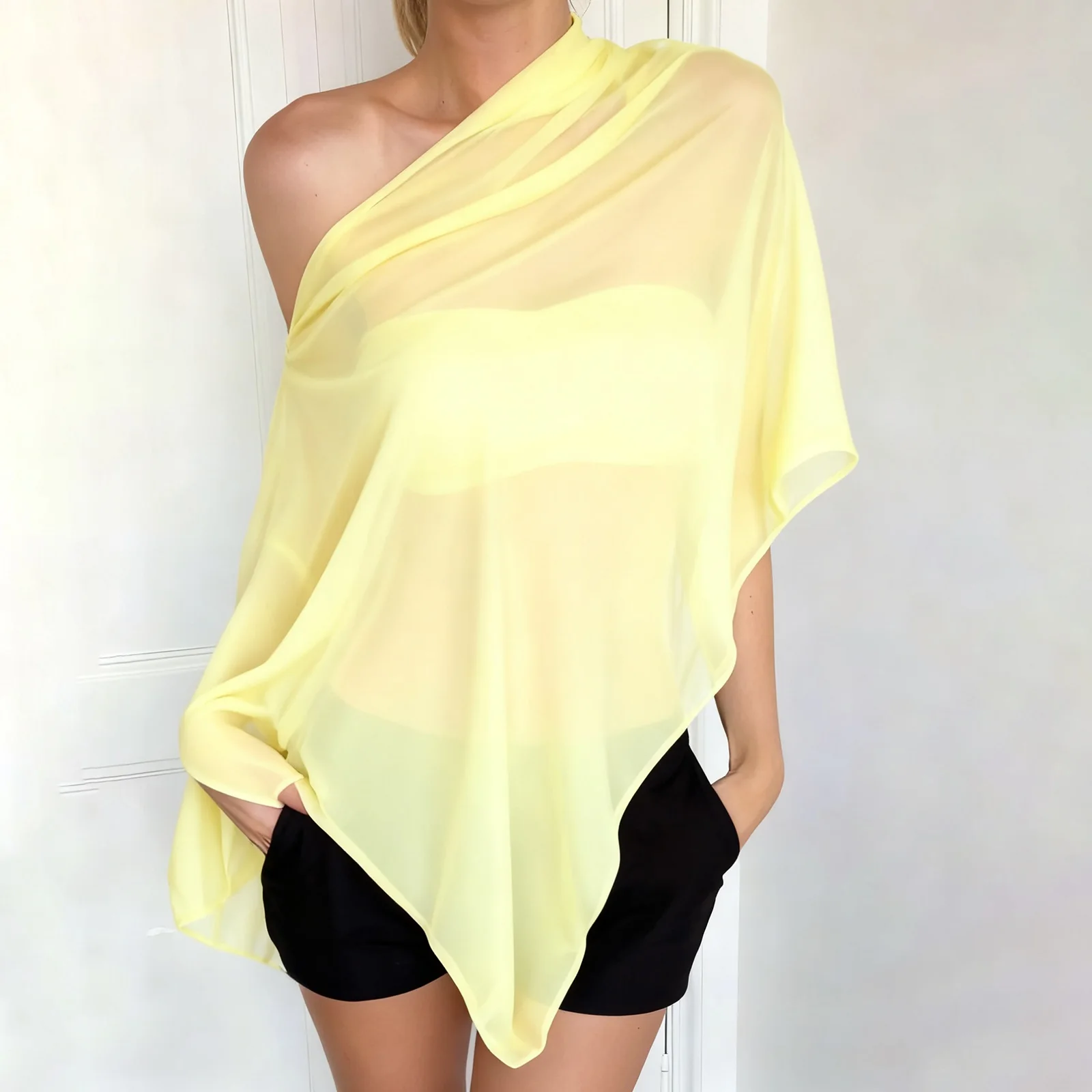 Women Coquette Sexy Sheer Poncho Shawl Asymmetrical Off Shoulder Mesh Flowy Tops Beach Vacation Loose T-shirts Tees Cover-Ups 4