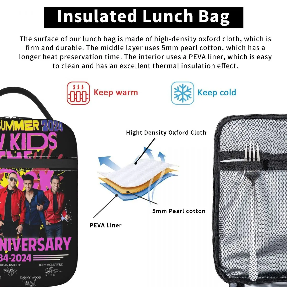 New Kids On The Block Tour Insulated Lunch Bag For Outdoor NKOTB Rock Band Food Box Reusable Thermal Cooler Lunch Boxes