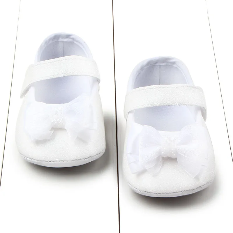 Newborn Baby Shoes Baby Boy Girl Shoes Girl Classic Bowknot Rubber Sole Anti-slip PU Dress Shoes First Walker Toddler Crib Shoes 4