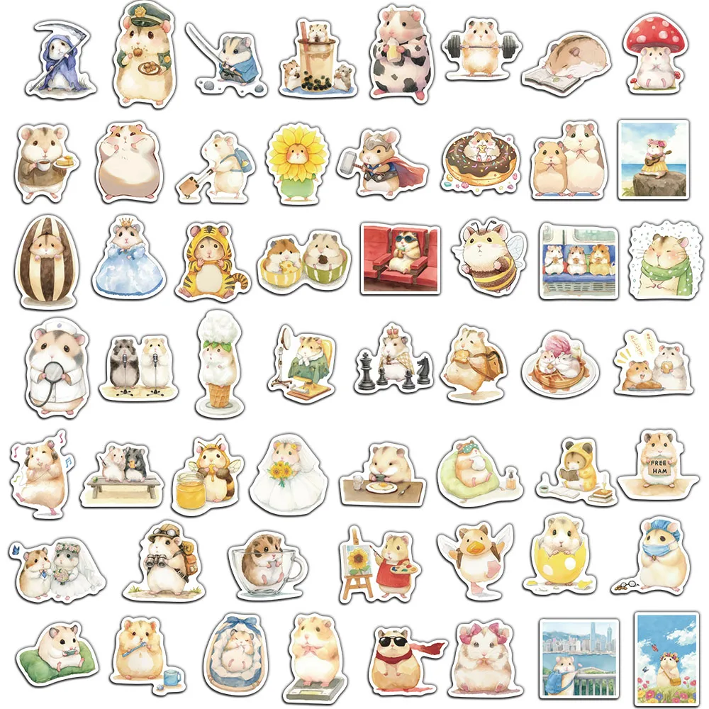 55PCS 다채로운 안녕하세요 햄스터 개인화 된 낙서 장식 스티커 수하물 노트북 냉장고 스케이트 보드 도매