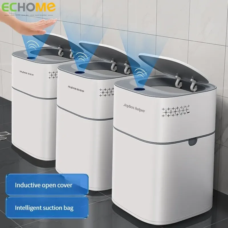 Echome-cubo de basura inteligente de 15L, nuevo tipo de inducción automática, bolsa de adsorción automática eléctrica con cubierta en el baño doméstico