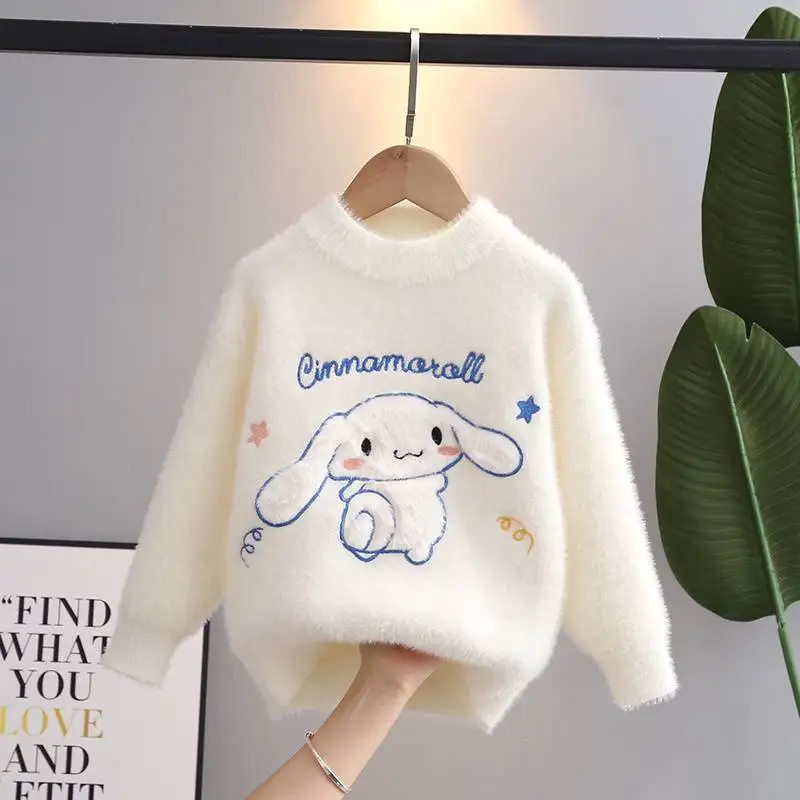 

Sanrio Kid Sweater Cinnamoroll Autumn Winter Knit Sweater Kawaii Anime Round Neck Pullover Bottoming Sweater Children's Gifts