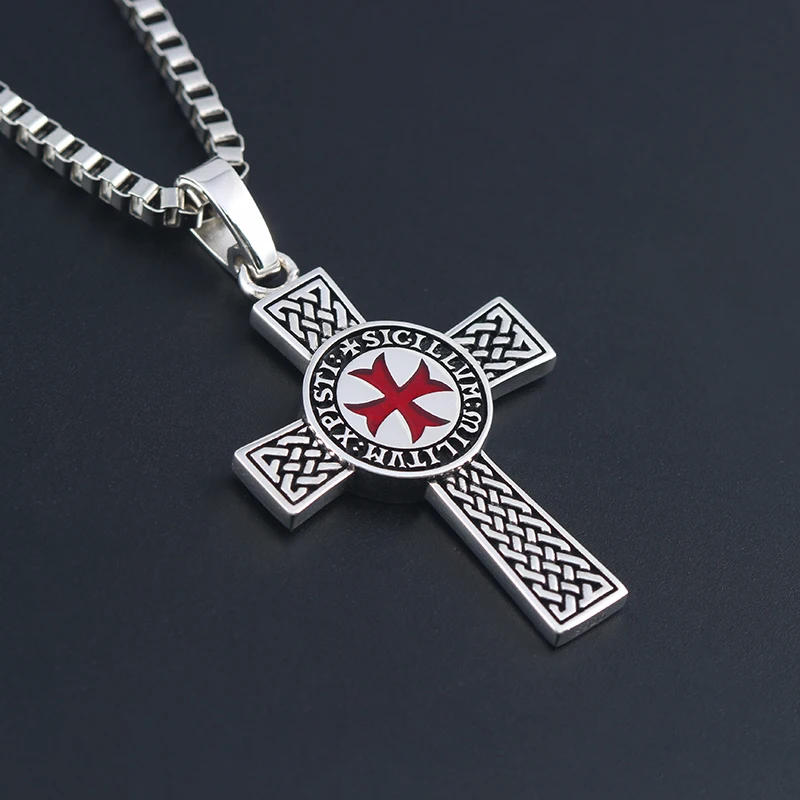 Cross Templar 925 Silver Classic Pendant Necklace Double-sided Men's Amulet 2