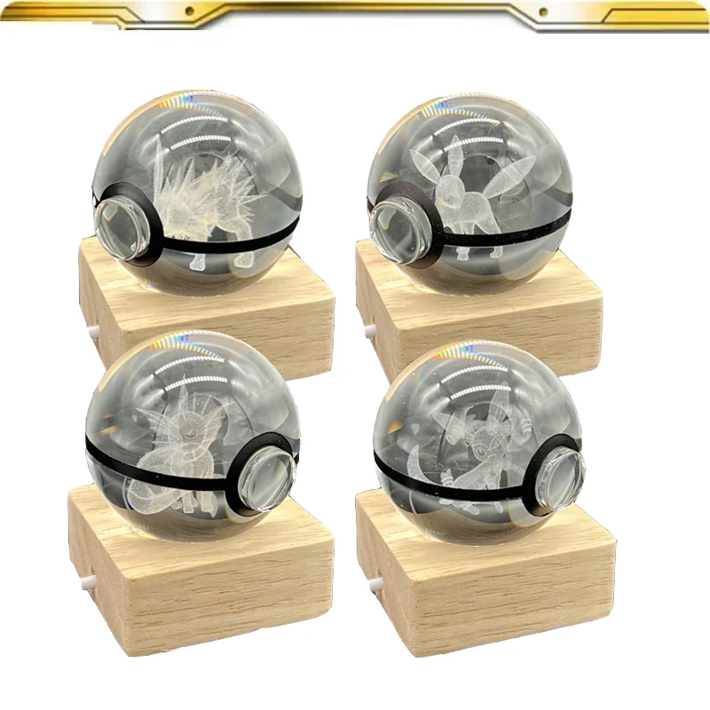 Pokemon Crystal Ball 3D Toys Eevee Family Base In Legno Con Luce A Led Regalo Per Bambini Da Collezione Umbreon Glaceon