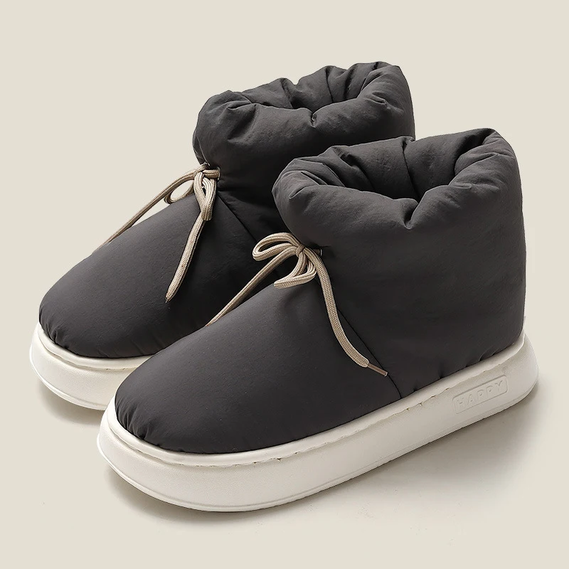 Gacimy Winter Women Cotton Slippers Fashion Outdoor High-top Down Snow Boots Comfort Soft Sole Fur Slides Warm Fluffy Home Shoes