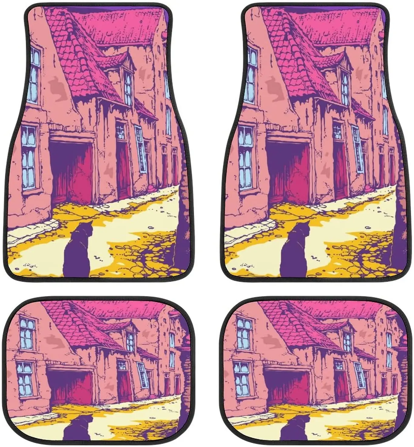 

Kawaii Vaporwave Cat Japan Car Mats Universal Fit Car Floor Mats Fashion Soft Waterproof Car Carpet Front&Rear 4 Pieces Full Set