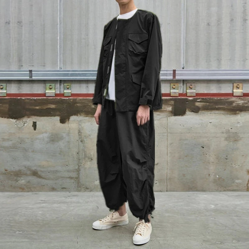 

Men's Casual Pants 2023 Summer Leggings Military Style Overalls Loose Wide Leg Pants Elastic Lace Up Radish Pants
