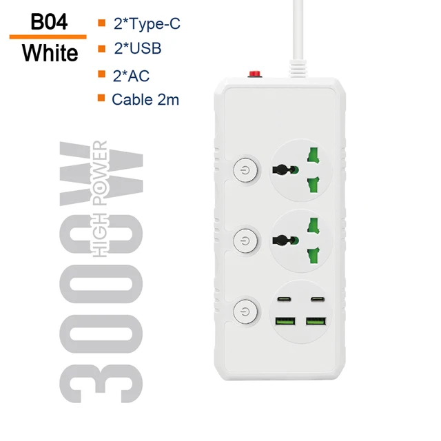  Power Strip Plug Multitap Smart Home 2m Extension Cable Electrical Socket With USB Ports Fast Charing Multiprise Network Filter 