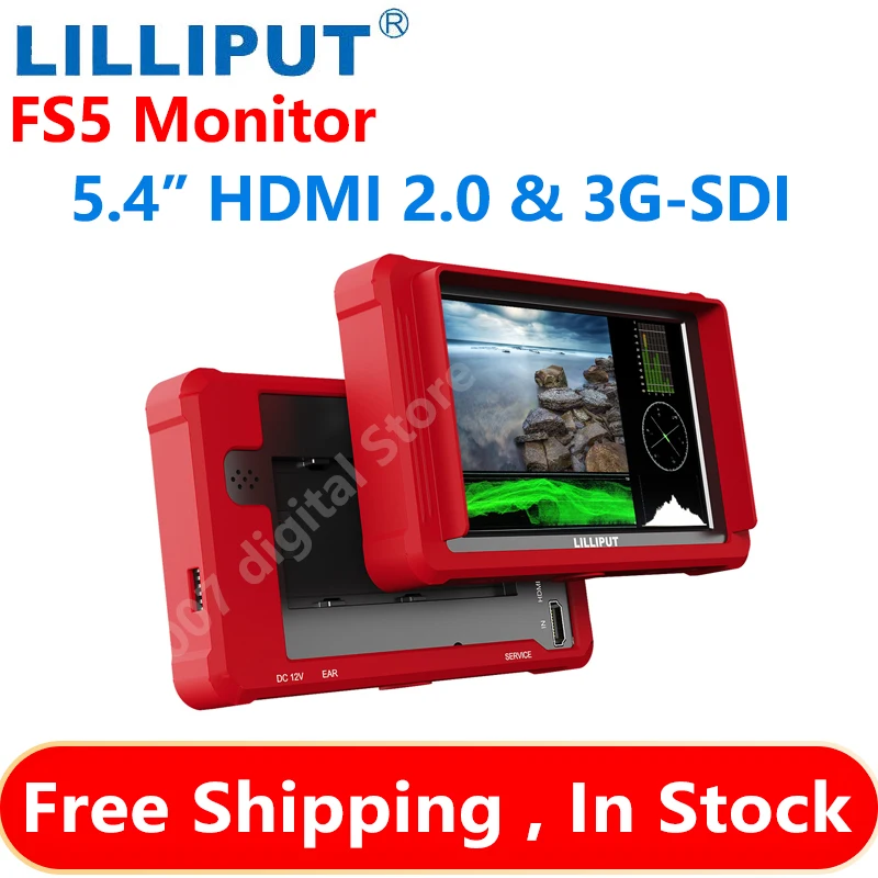 

LILLIPUT FS5 Black 5.4 Inch on Camera DSLR Field Monitor 3D LUT 3G-SDI IPS FHD 1920x1200 Video Focus Assist Support 4K 60Hz HDMI