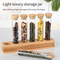 Vertical Multi-functional Sealed Tank Bar Decoration Coffee Bean Display Rack Wooden Frame Bamboo Tray Storage Glass Storage Box 1