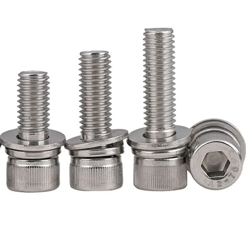 M5 x 0.8(5mm) 304 스테인레스 스틸 스테인레스 SEM 소켓 헤드 캡 나사 + 플랫/스프링 와셔 x