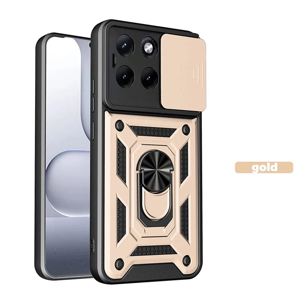 Magnetic Slide Camera Phone Case with Ring Stand Holder - Shockproof Cover