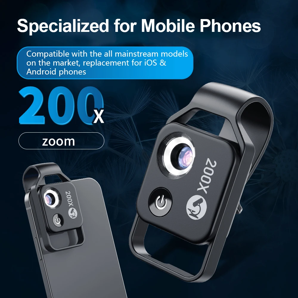 200X Phone Microscope with CPL Lens/LED Light/Universal Clip for iPhone/Andriod Phone To Enjoy Microworld for Kids and Adults 11