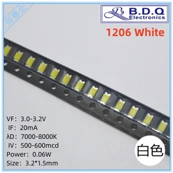 1206 White LED Lamp Beads SMD LED Light Size 3215 Light-emitting Diode High Bright Quality 100pcs