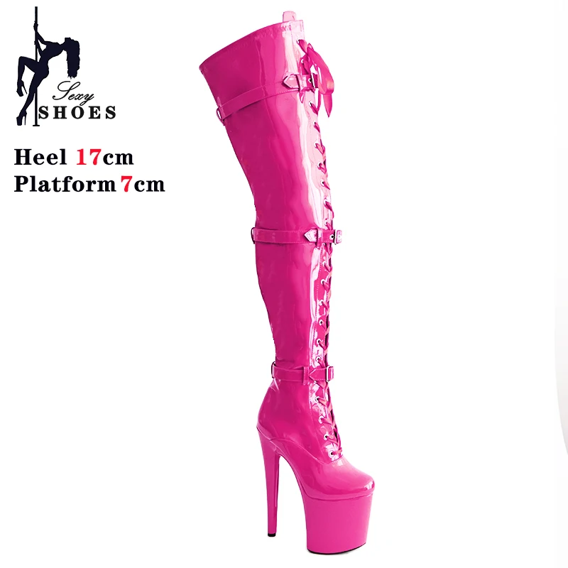 17CM Women Thigh Boots 2023 Designer Luxury Platform High Heel Women Shoes Sexy Stiletto Lady Over The Knee Boots Front Strap