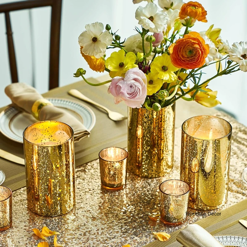 6PCs Gold Cylinder Vases Decorative Hurricane Candle Holder Wedding Table Centerpiece 6inch Vase Nordic Home Decor Gift 4
