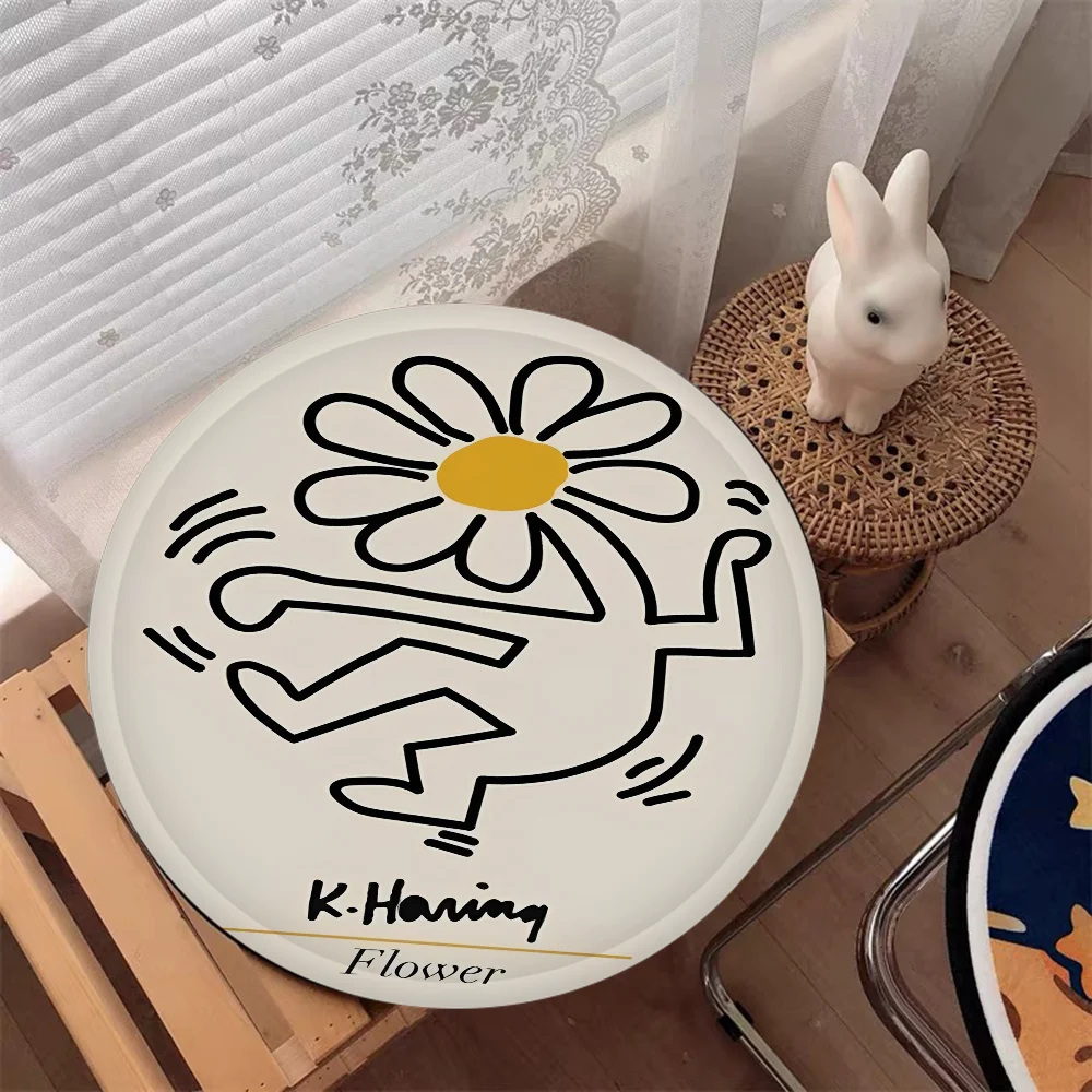 Keith-Haring-Works-다채로운 프린트 장식 의자 매트, 부드러운 시트 쿠션, 다이닝 파티오 홈 오피스 실내 야외 정원 소파