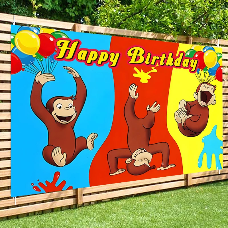 Birthday Party Background George Monkey Backdrop 5x3ft - Vinyl Cartoon ...