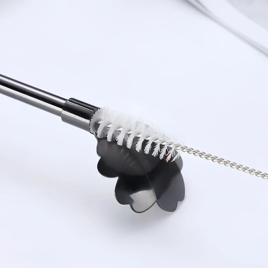 Cherry Blossom Stainless Steel Straw Spoon Set with Cleaning Brush - Ideal for Summer Drinks and Cocktails