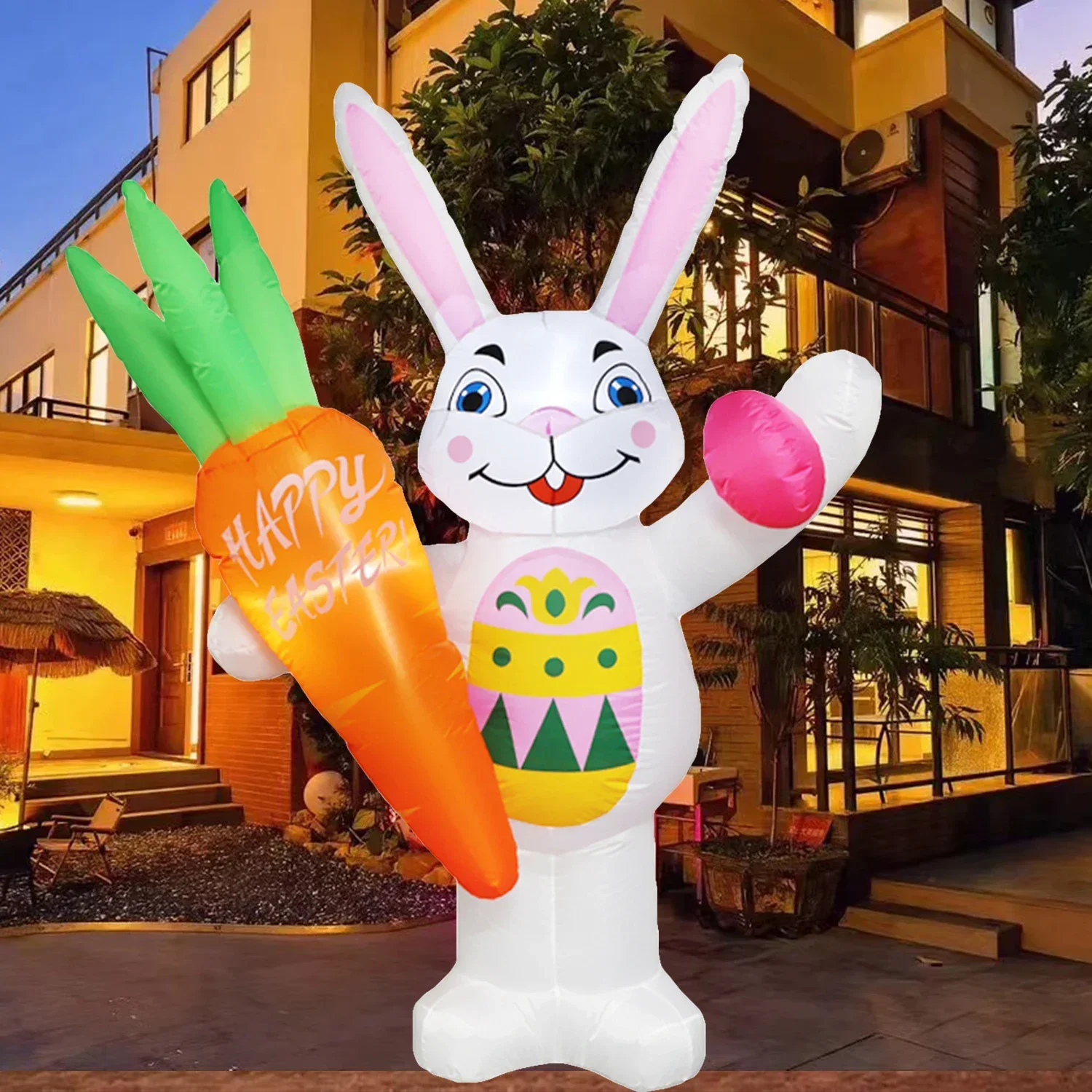 Easter Inflatable Outdoor Toys Easter Bunny Family Eggs Carrot with Build-in LEDs Blow Up Decorations for Party Yard Garden Lawn