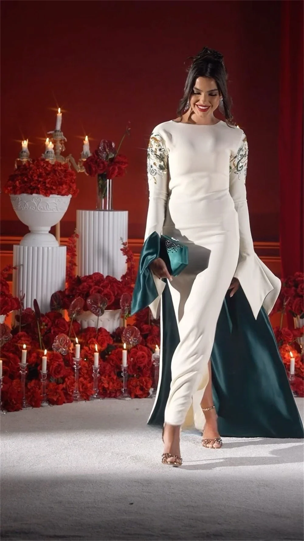 Customized Evening Dress Saudi Arabia Formal Gown Jewel Column Anke Length Ribbon Hugging Skirts Vertically Bes