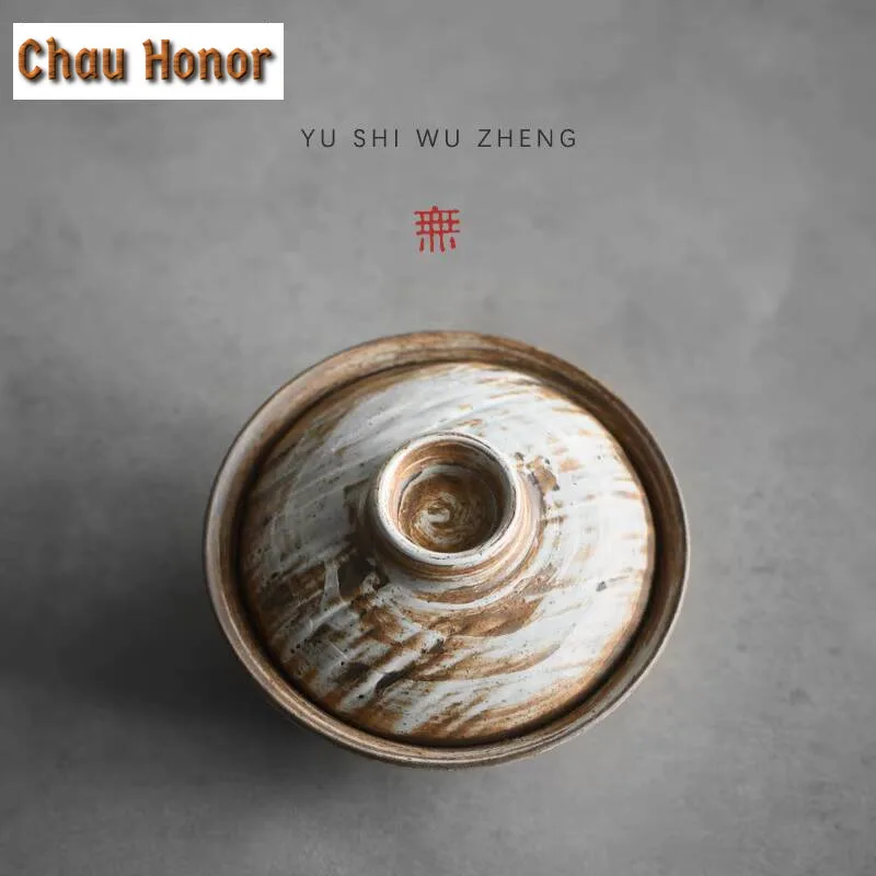 110ml Japanese Coarse Pottery Handmade Gaiwan Handmade Small Tea Tureen Tea Brewing Cover Bowl Drinkware Accessories Ornaments