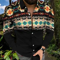 Aloha Hawaiian Shirt Men's Casual Long Sleeve Ethnic Aztec Printed Tropical Aloha Indian Blouse Shirts Holiday Camisa Hawaiana
