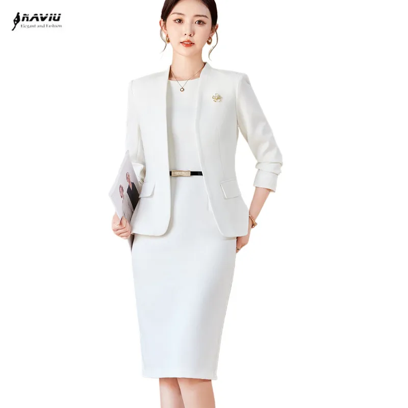 chinese dress ladies Women's Two-Piece Blazer and Midi Skirt Set with Square Neckline and B –  Rolenna