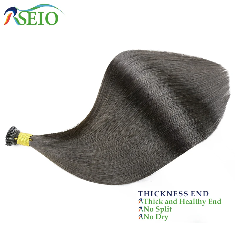 RESIO Straight I Tip Hair Extensions Natural Real Human Fusion Hair Extensions Keratin Capsule Thick End