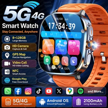 Smartwatch 5G/4G All-Network 2026 con SIM, Schermo AMOLED da 2.4", 8GB+128GB RAM, Fotocamera da 1000W, GPS, WIFI, Google Play e Videochiamata