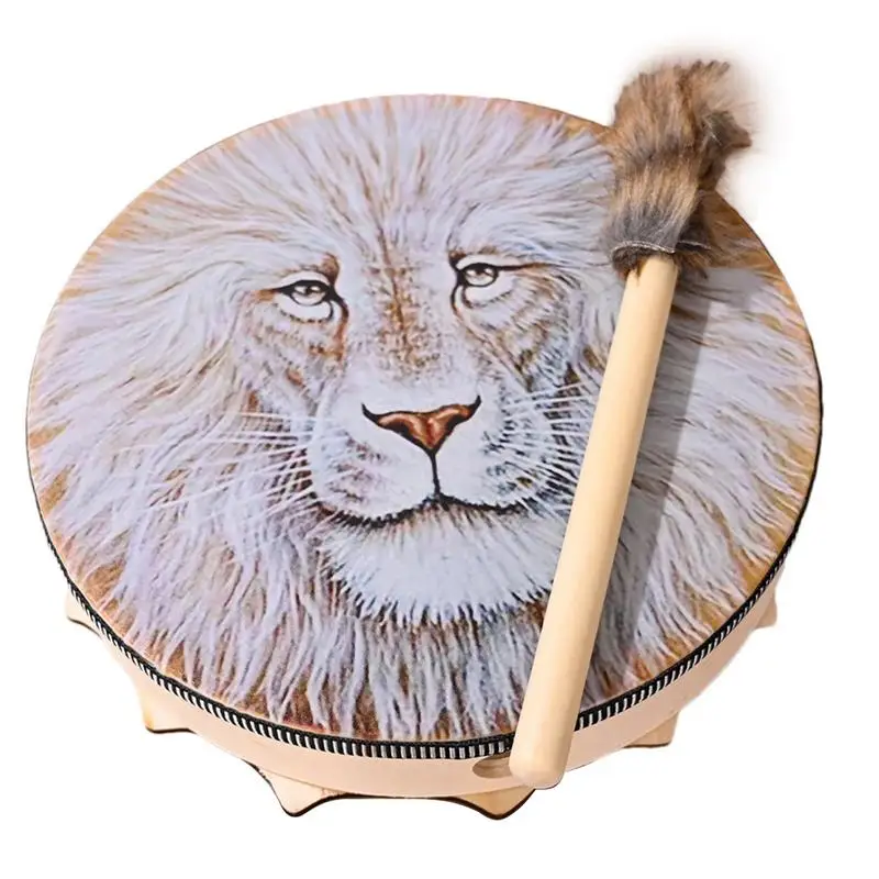 Shamanic Hand Drum Lion Totem With Mallet Siberian Spiritual Instrument For Meditation Yoga