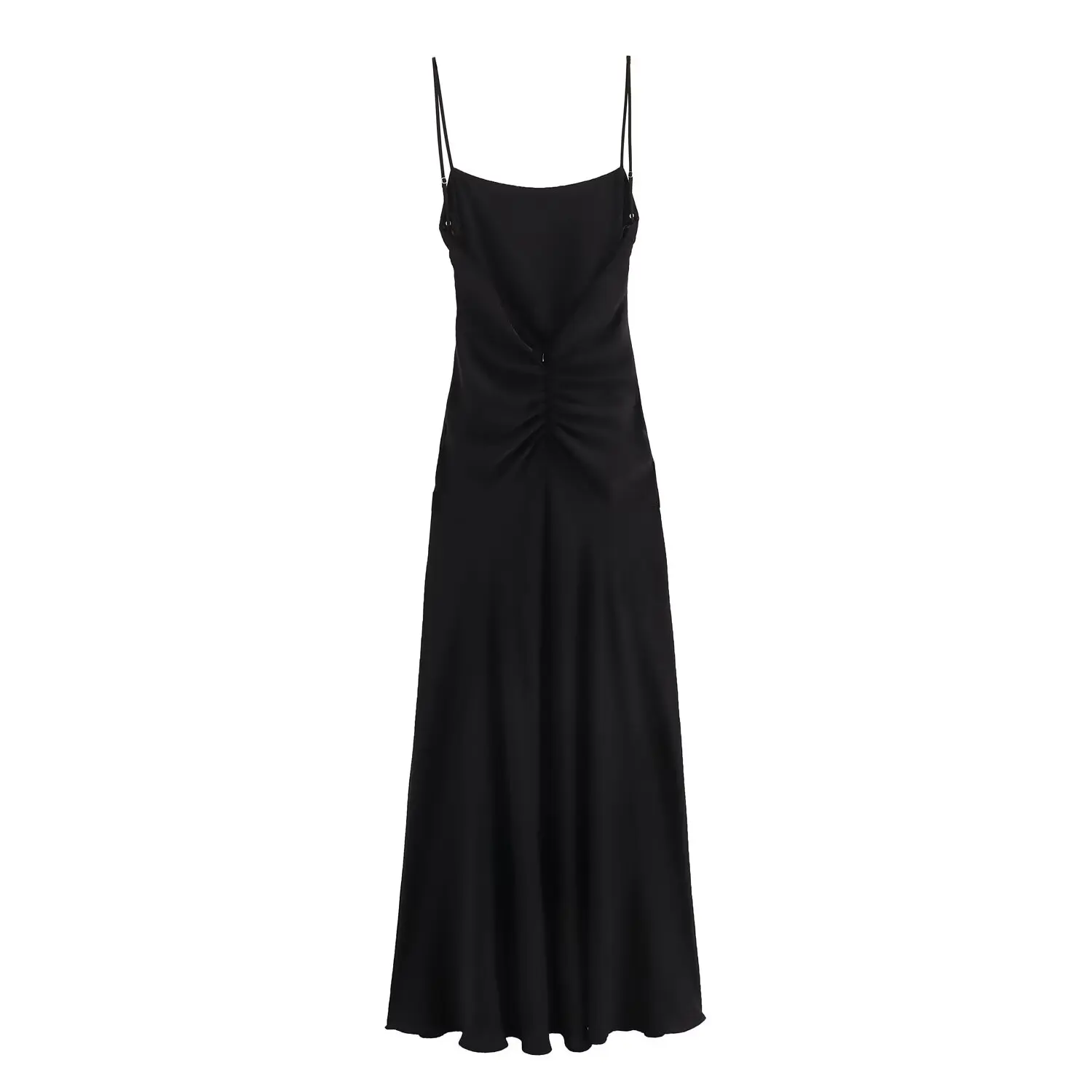 

Dave&Di French Elegant Pleated Satin Black Suspender Dress Sexy Party Maxi Women Dress Ladies Vestidos