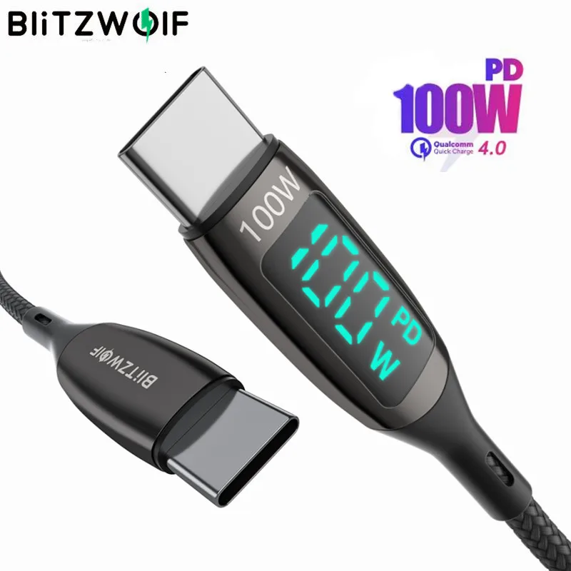 Blitzwolf-tipo c para tipo c Cabo 100w pd Carregamento Rápido Usb para Usb c Cabo de Exibição para Xiaomi Poco f3 Realme Macbook