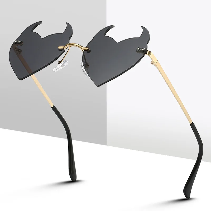 WomenSunglassesFashionRimlessSunglassDevilEarHeartShapeSun