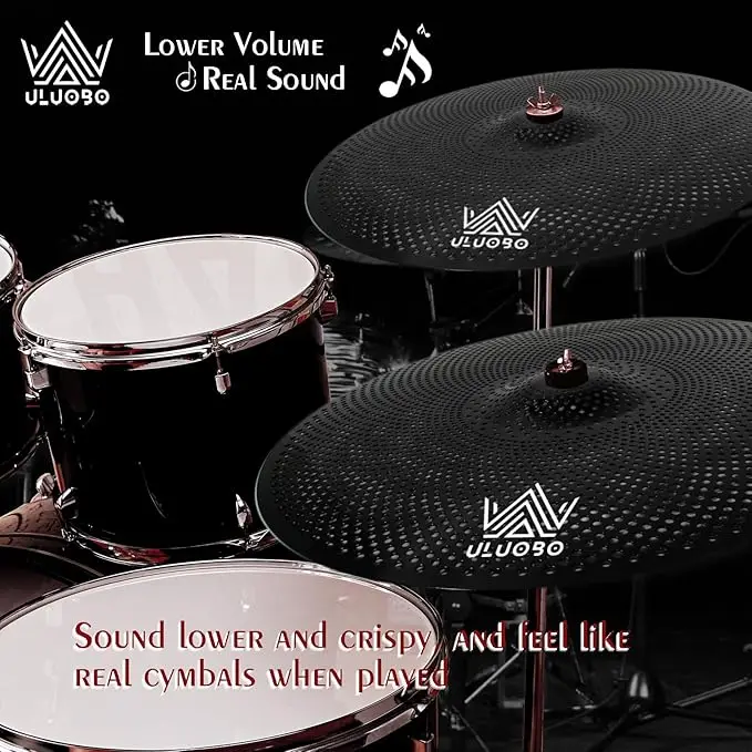 Low Volume Cymbal Pack, Silent Cymbals, Quiet Cymbals Set for Drummer Practice, 6/8/10''Spalsh+14''Hihat+16"Crash+18''Crash+18''