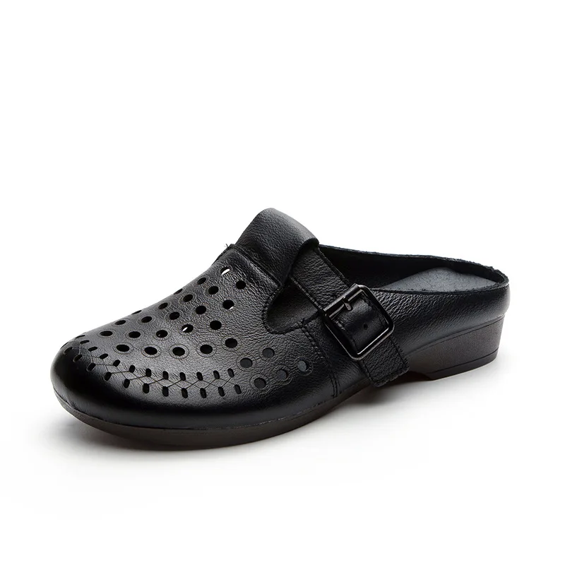 CICIYANG Women's Slippers Genuine Cowhide Leather 2024 Summer New Cover Toe Retro Flats Soft Sole Casual Outdoor Ladies Sandals