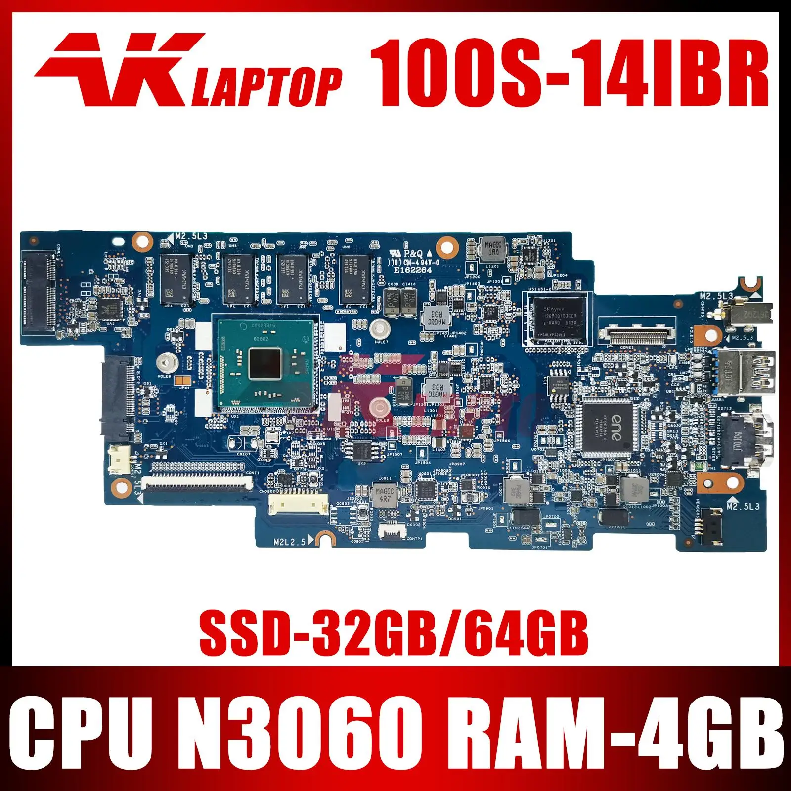 

1501B_01_01 For Lenovo IdeaPad 100S-14IBR notebook motherboard CPU N3060 RAM 4GB carrying SSD 32G/64G 100% test work