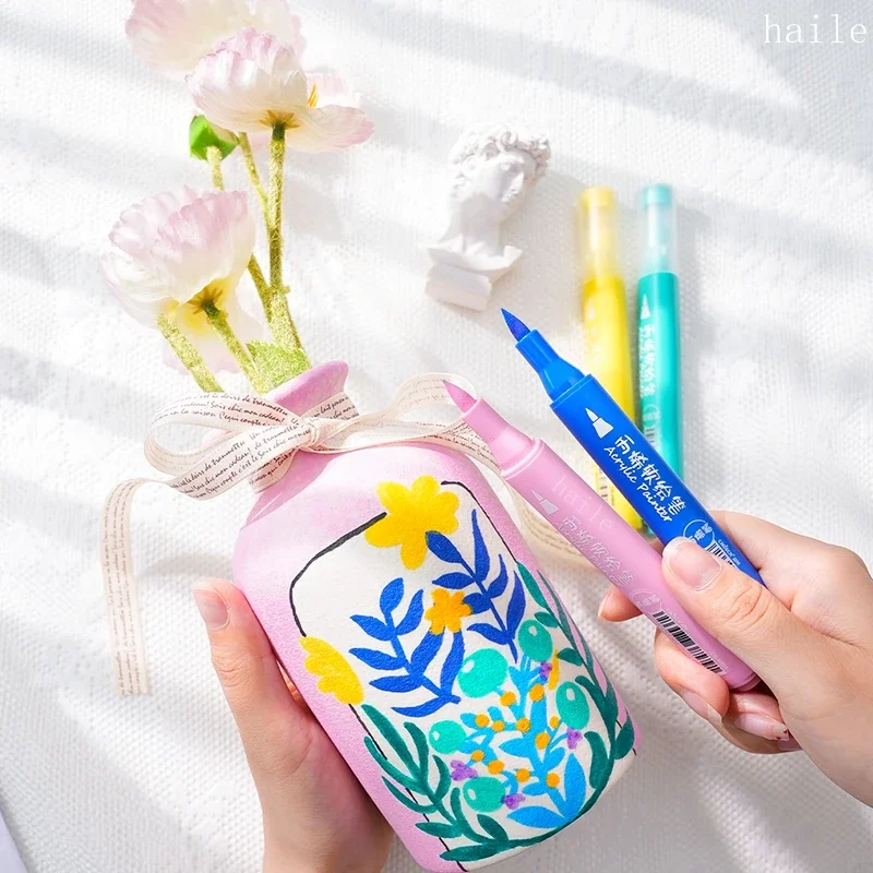 아크릴 소프트 브러시 마커 펜, 원단, 애니메이션 페인팅, DIY 아트 그래피티 마커, 어린이 미술 용품, 컬러 페인트 펜, 6 개